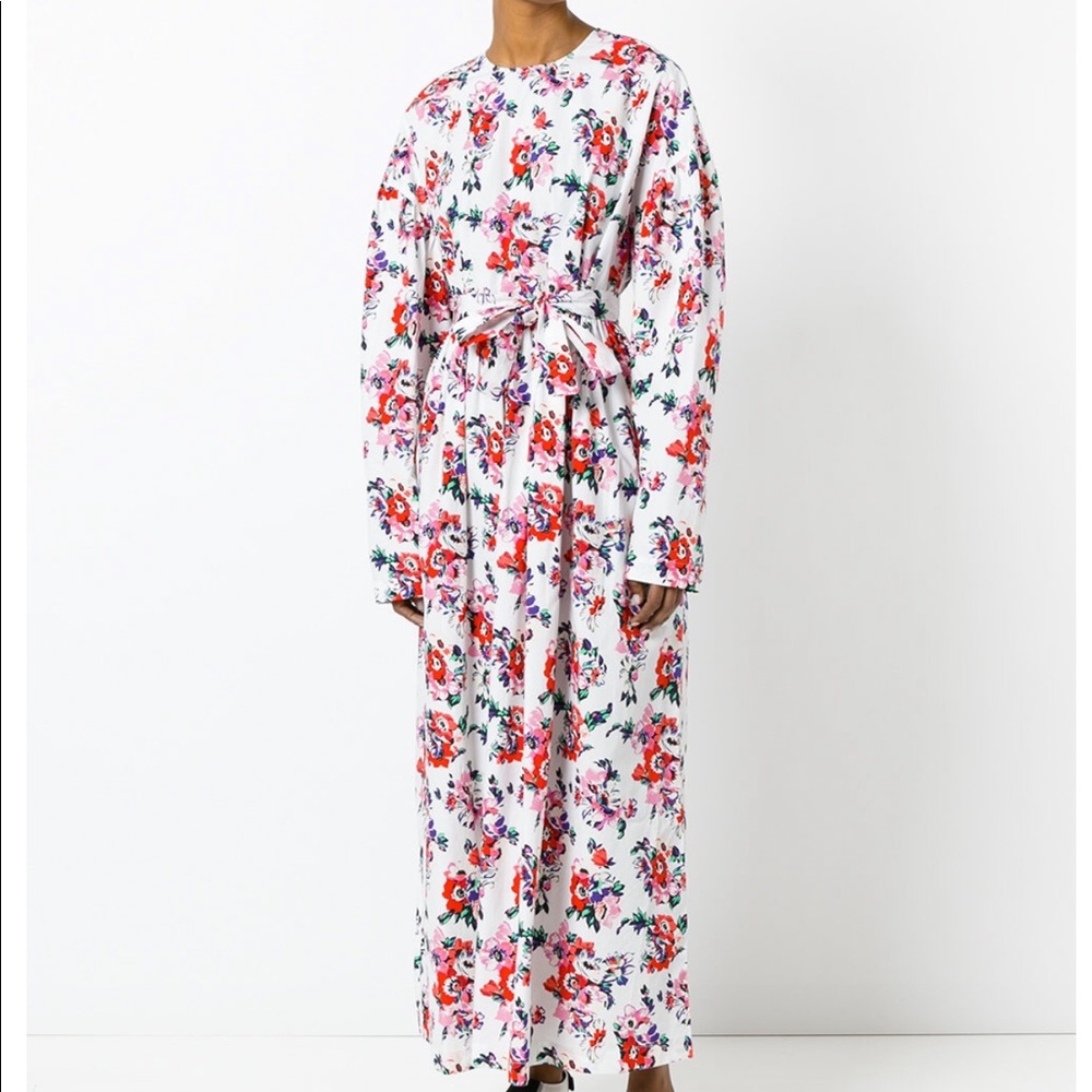 MSGm Floral Printed Poplin Maxi Dress with Belt
